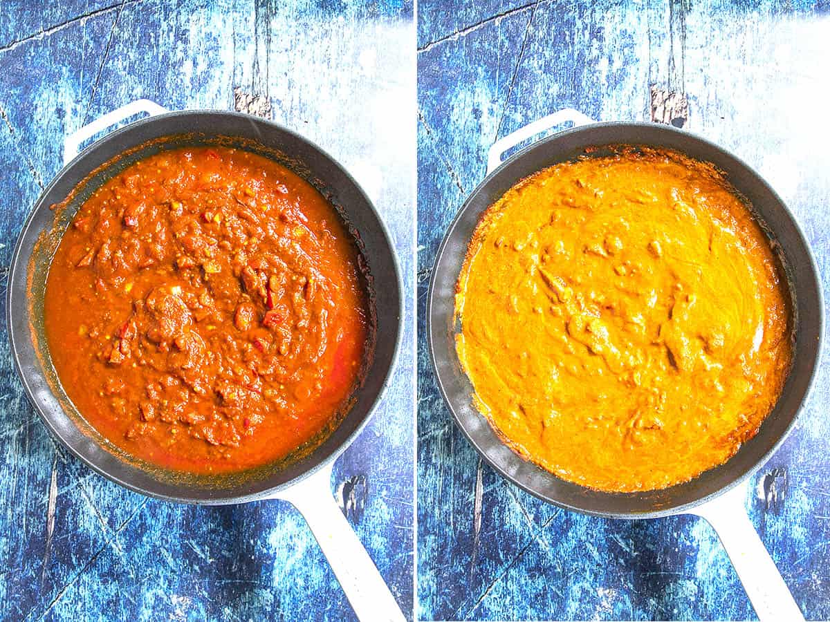 Simmering Chicken Tikka Masala Sauce in a pan