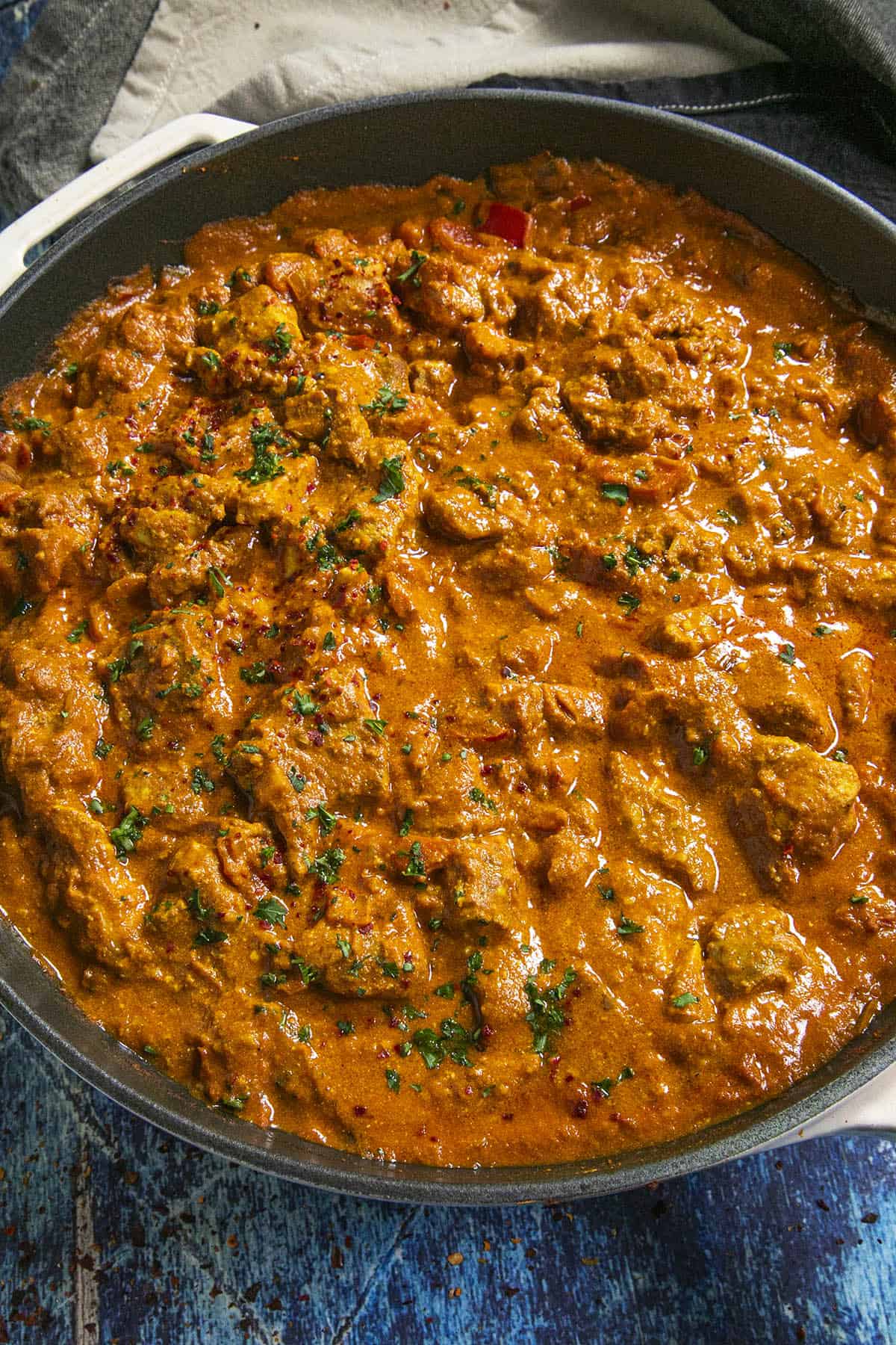 Chicken Tikka Masala in a pan, ready to serve