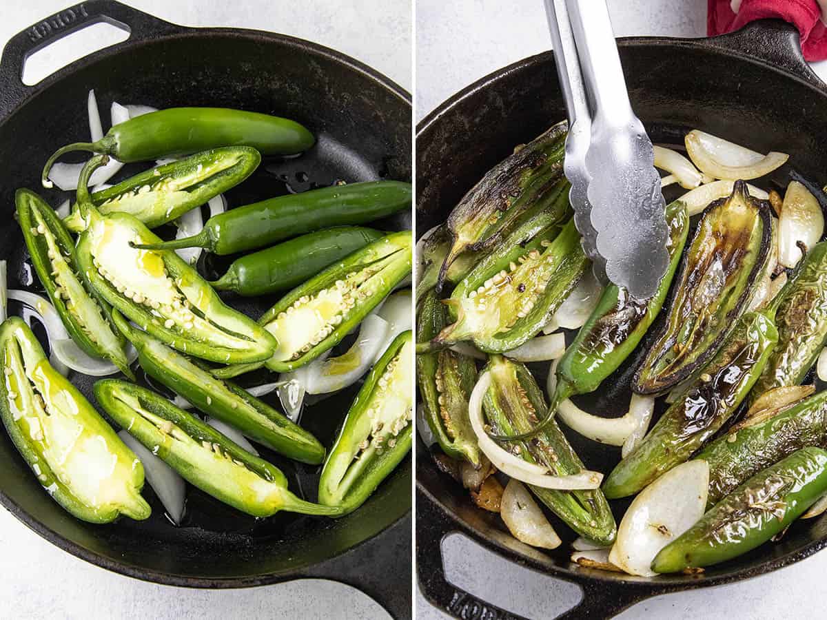 Cooking Chiles Toreados (Mexican Blistered Peppers) in a hot pan