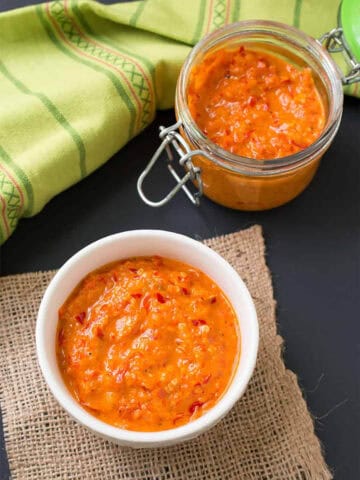 Freshly made chili paste in a jar