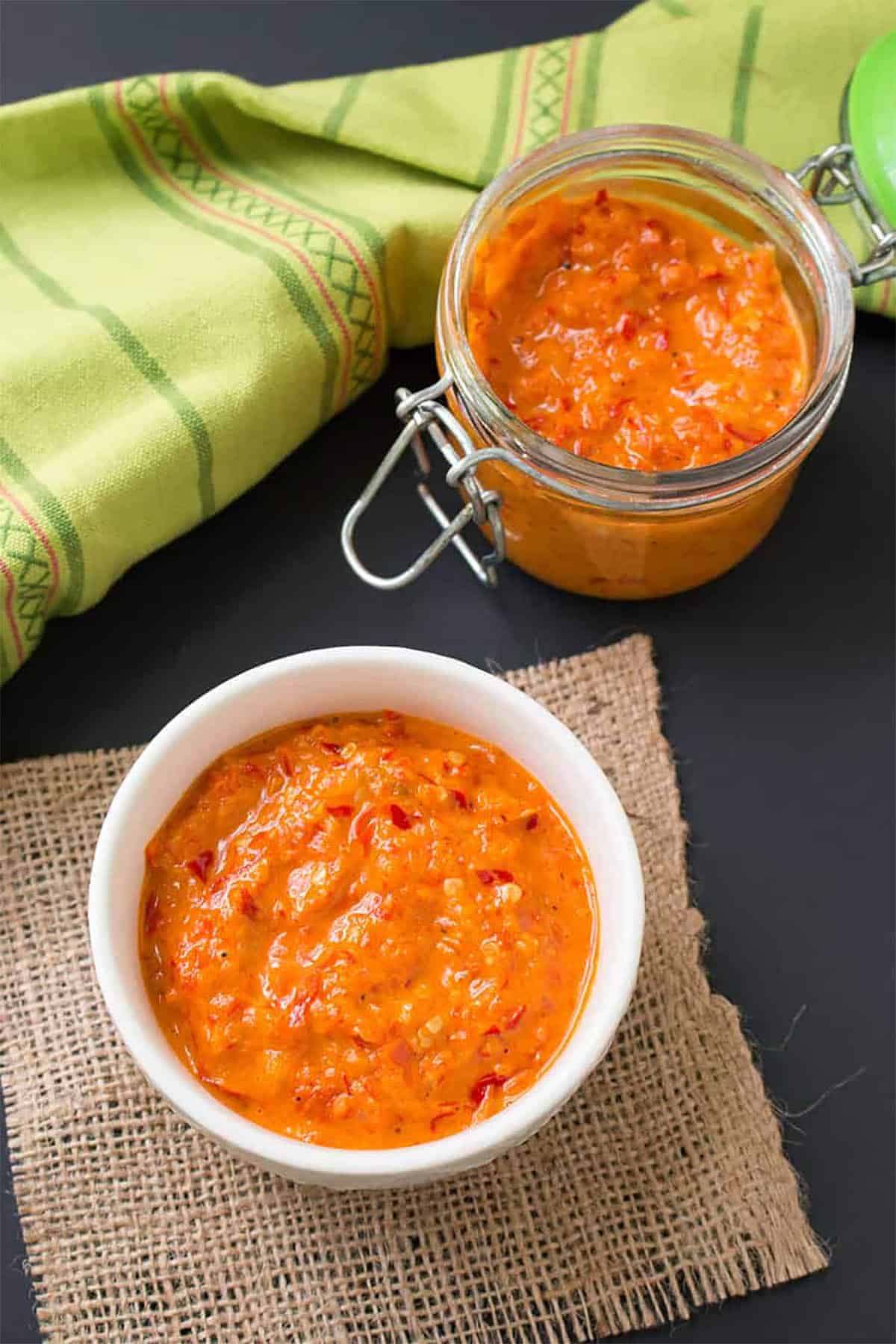 Freshly made chili paste in a jar