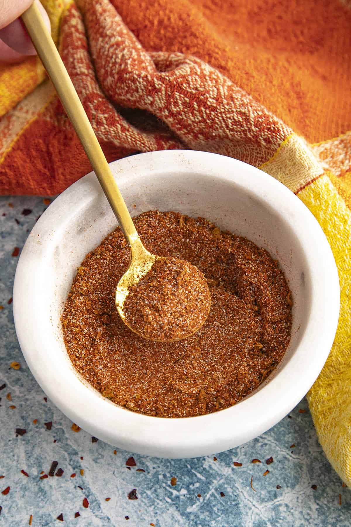 Homemade Fajita Mix in a bowl with a spoon