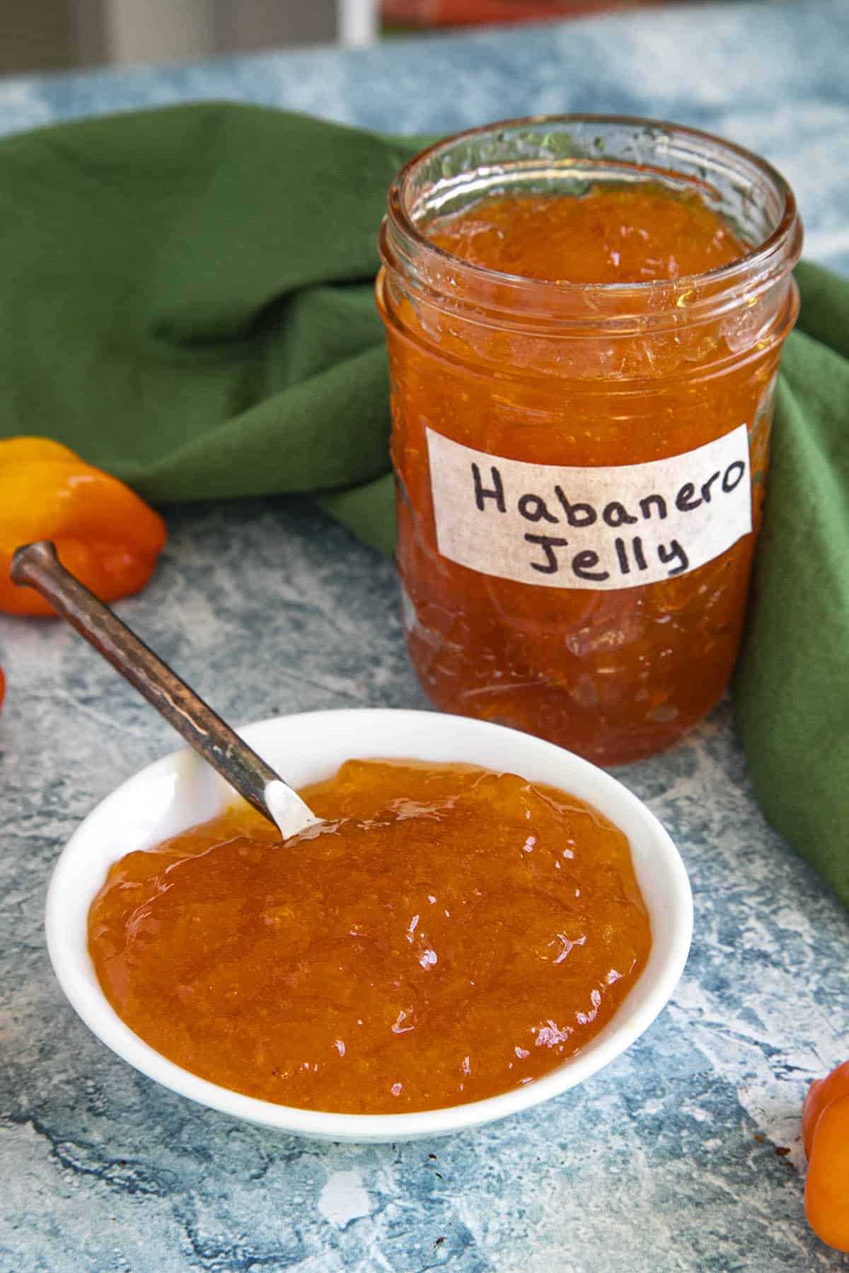 Habanero Jelly in a jar and in a bowl