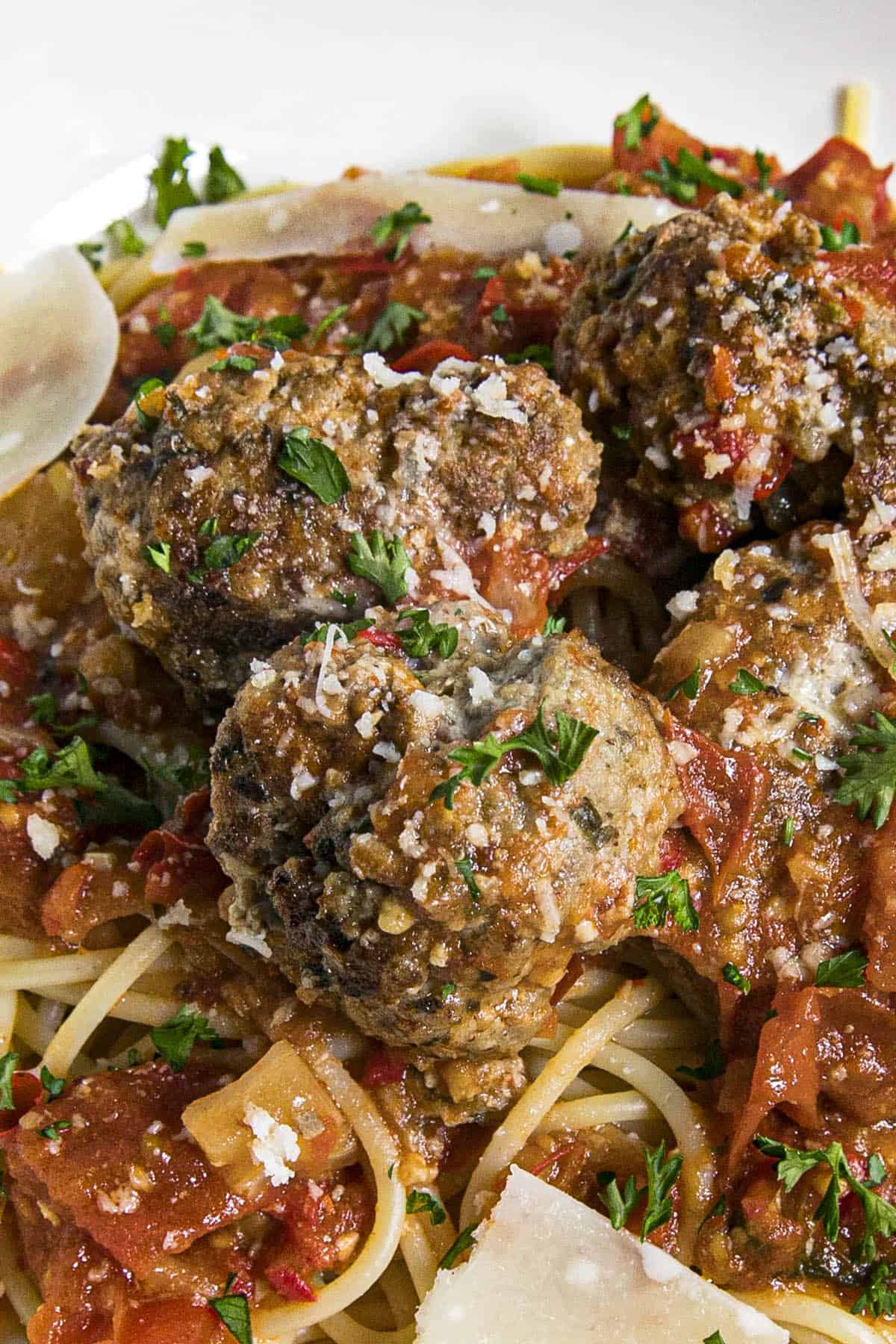 Spicy Italian Meatballs served with spaghetti
