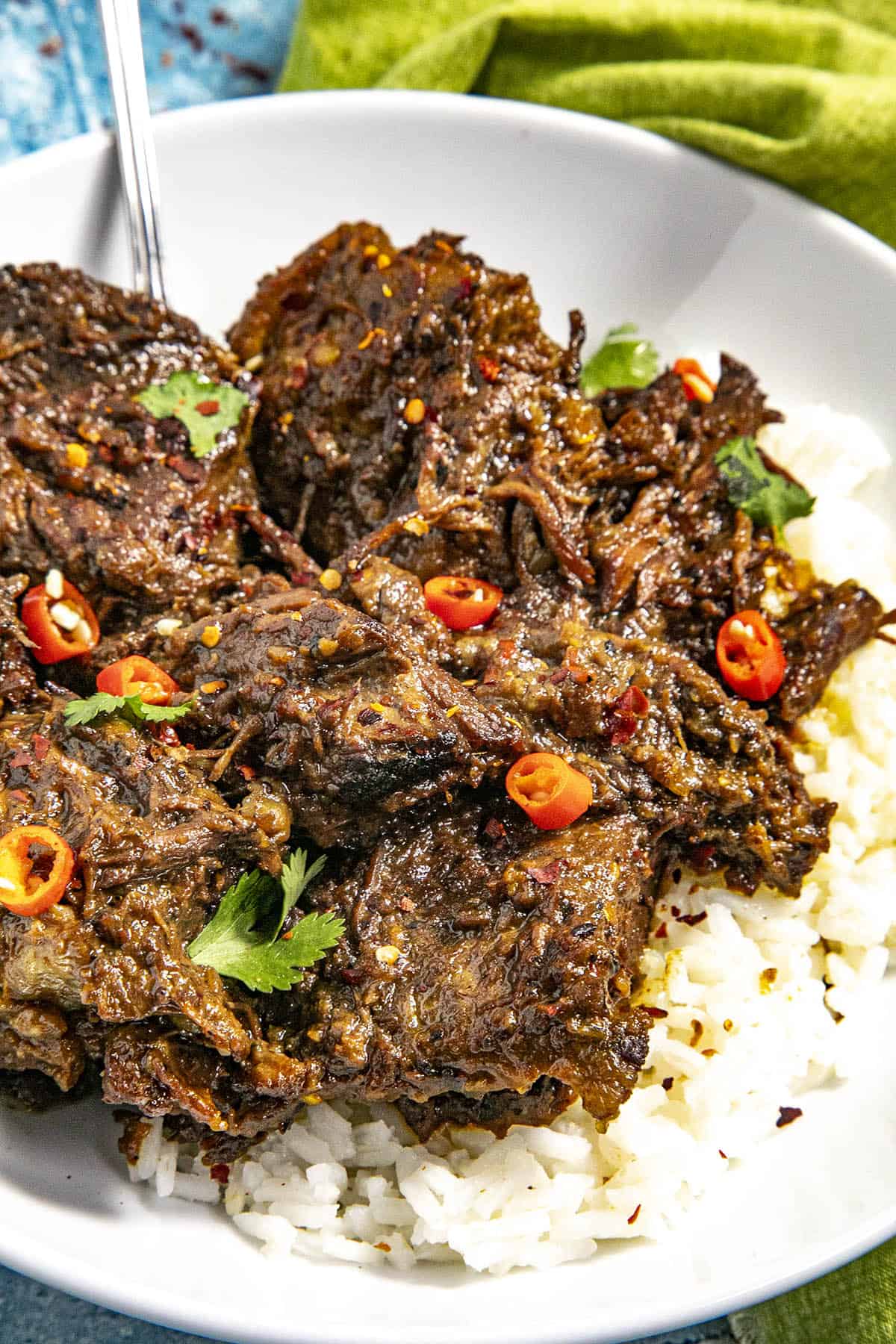Beef Rendang served on a plate with garnish