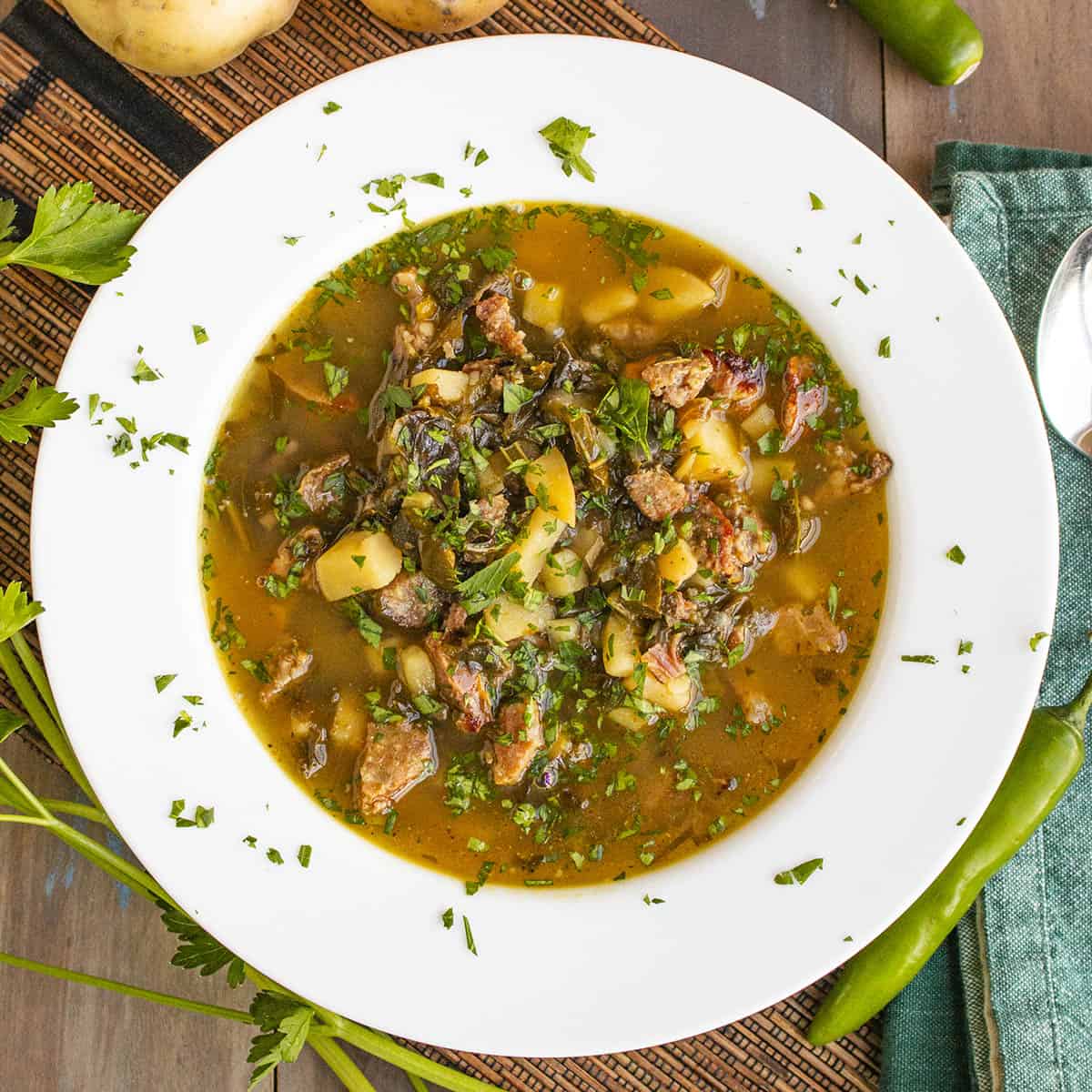 Sausage Soup Recipe with Potatoes and Swiss Chard