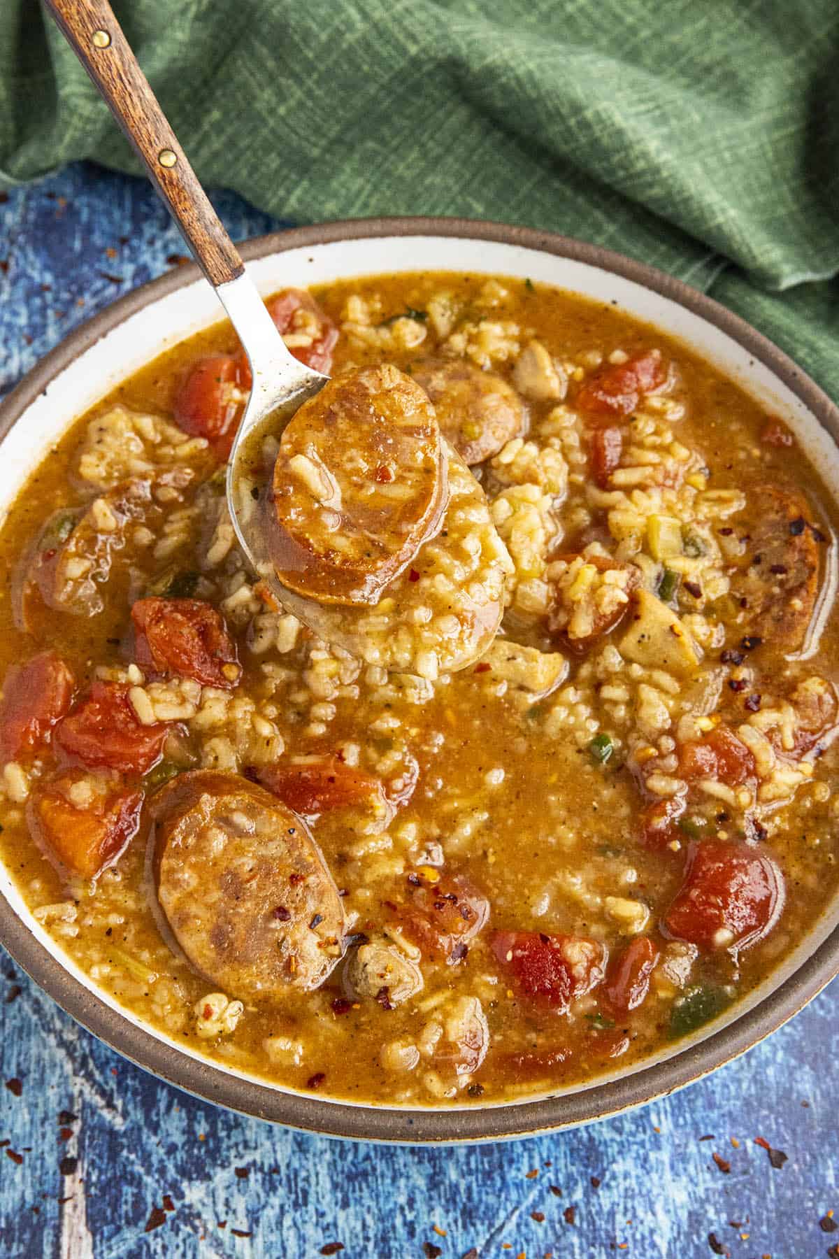 Jambalaya Soup on a spoon