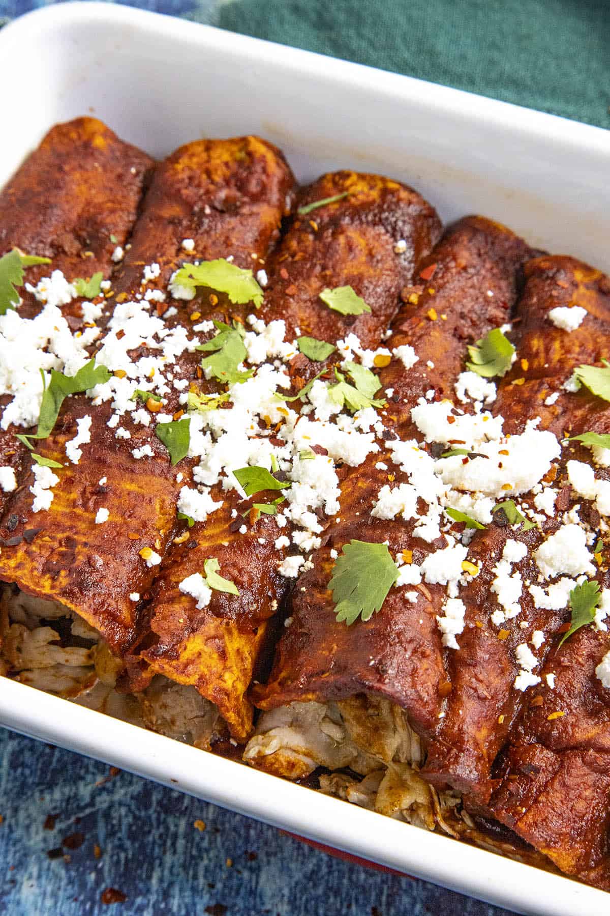 Chicken Enchiladas Rojas fresh out of the oven