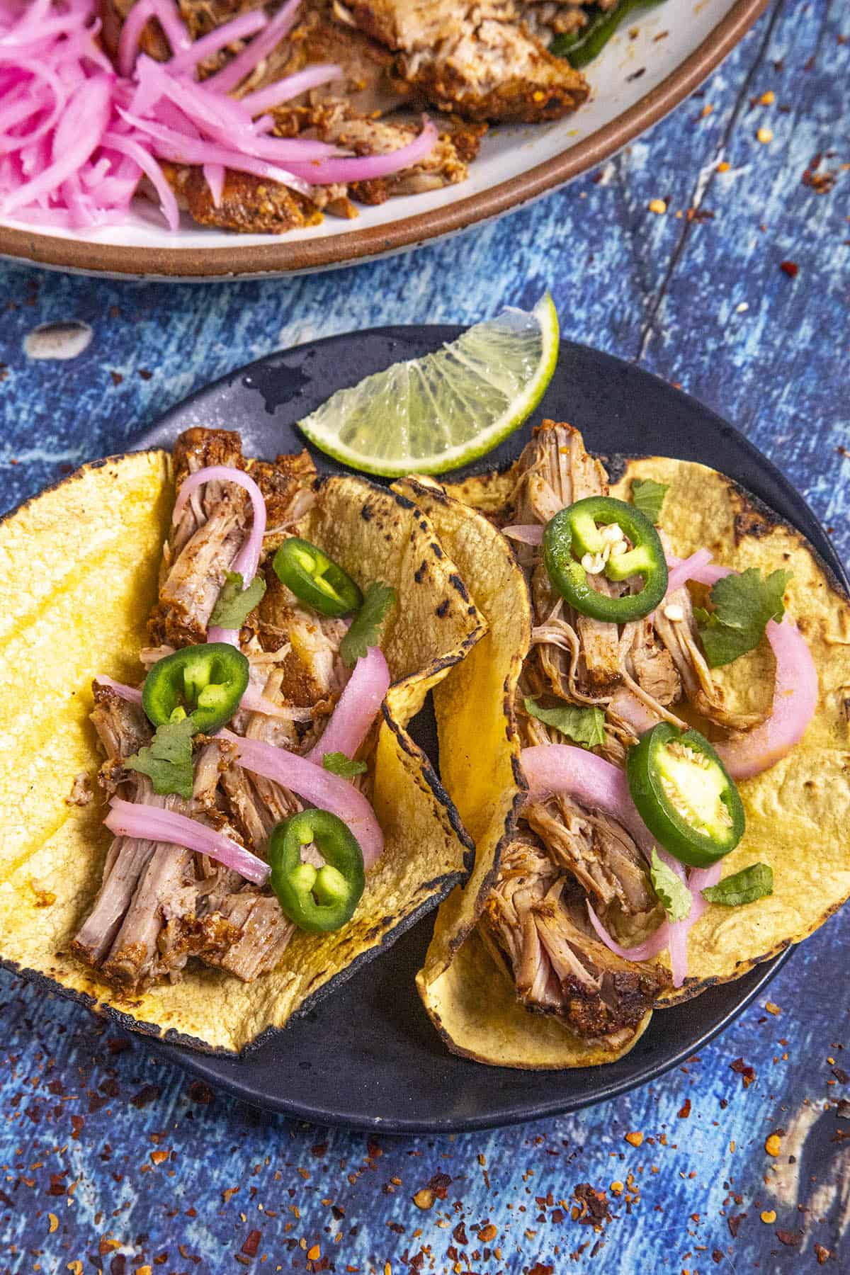 Mexican cochinita pibil tacos on a plate