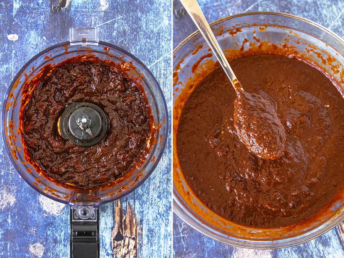 Red Enchilada Sauce in a food processor, and strained