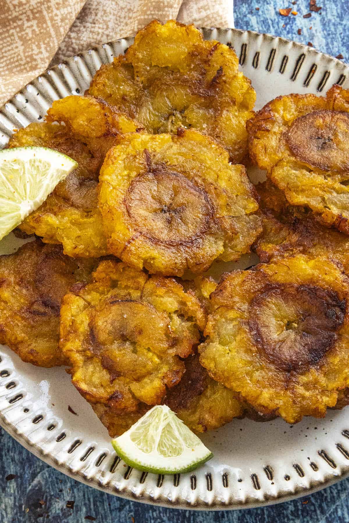 Fried tostones on a plate, ready to serve