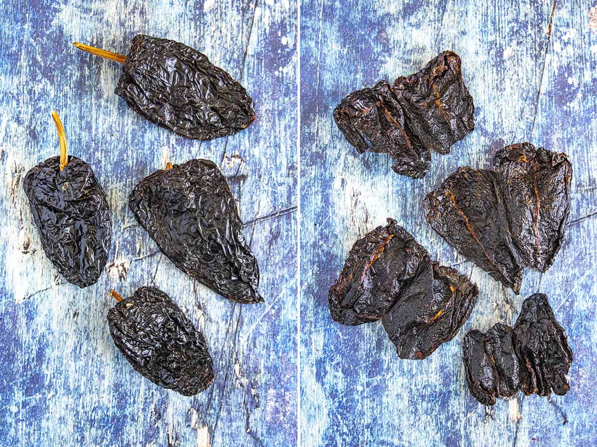Whole dried Ancho chiles, then stemmed and seeded, for making Homemade Ancho Chili Powder