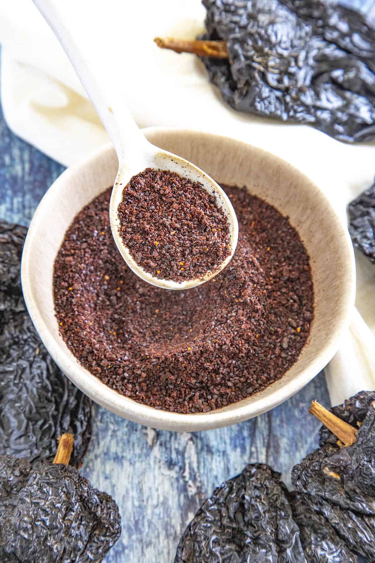Homemade Ancho Chili Powder in a bowl