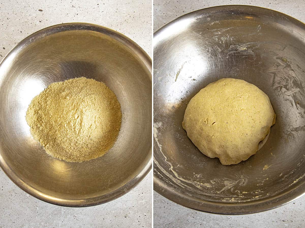 Masa dough mixed in a mixing bowl, ready to make homemade corn tortillas