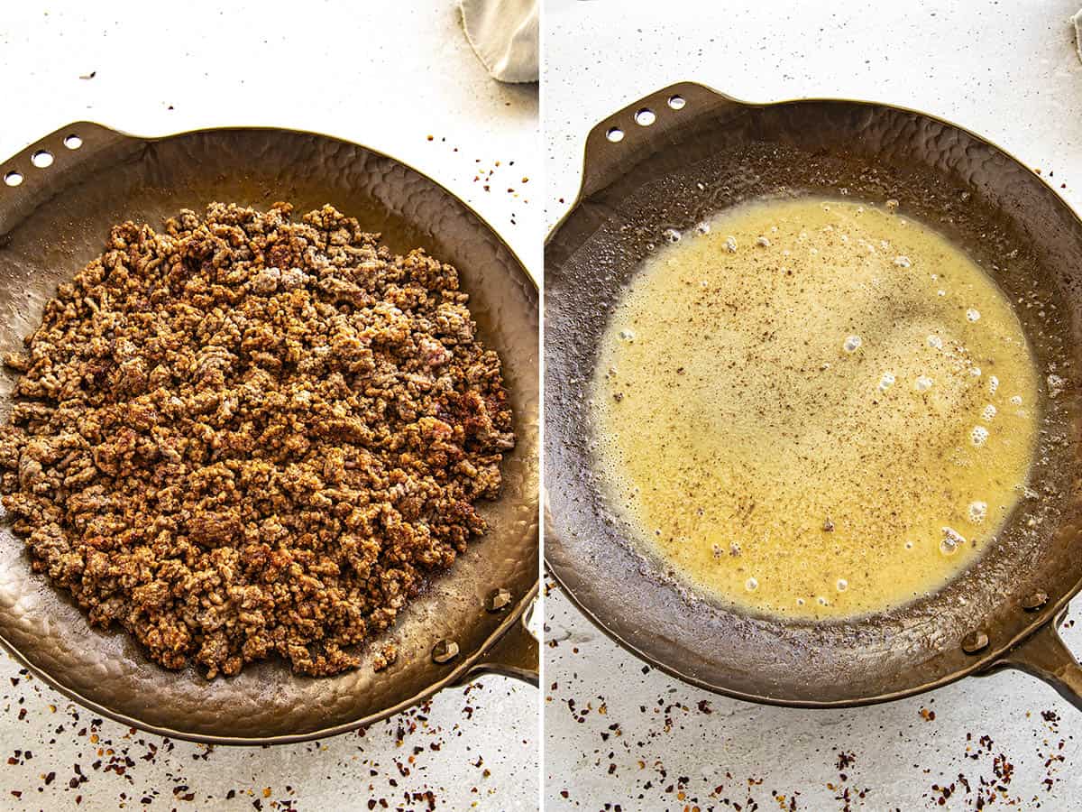 Cooking ground beef and making a light roux to make Rotel dip