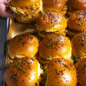 Melty Buffalo Chicken Sliders fresh from the oven – the ultimate game day snack!
