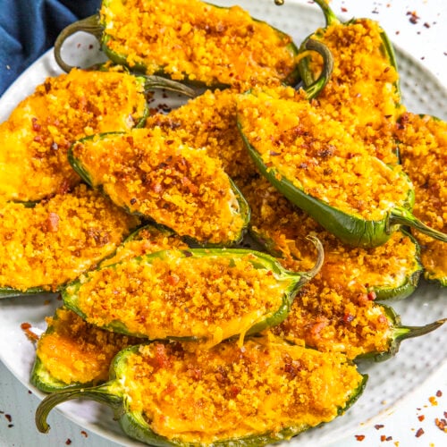 Classic Jalapeno Poppers on a serving platter, ready to eat