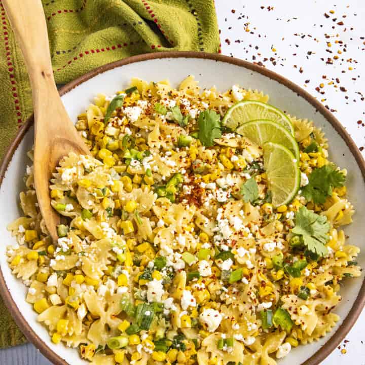 Mexican Street Corn Pasta Salad in a bowl