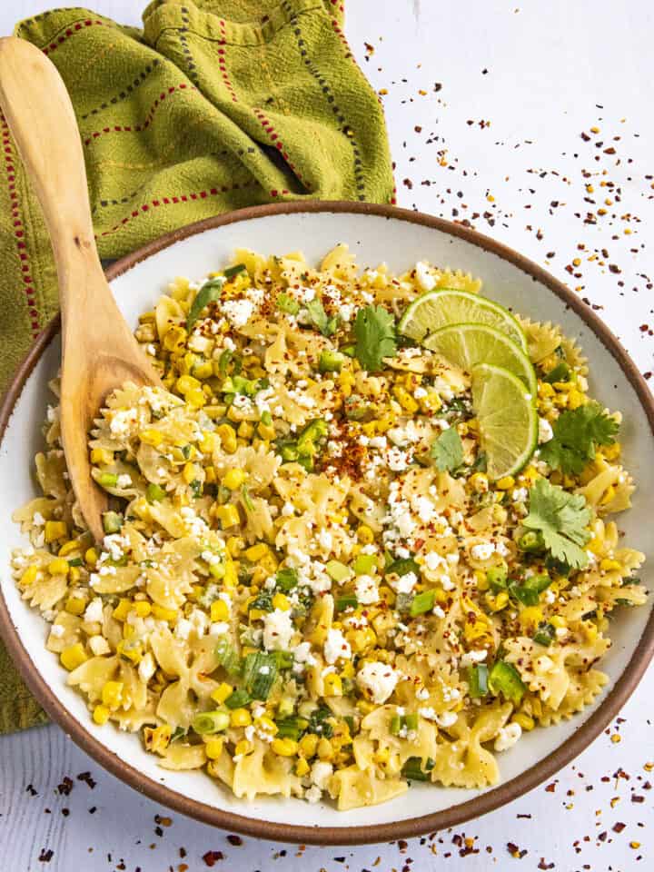 Mexican Street Corn Pasta Salad in a bowl