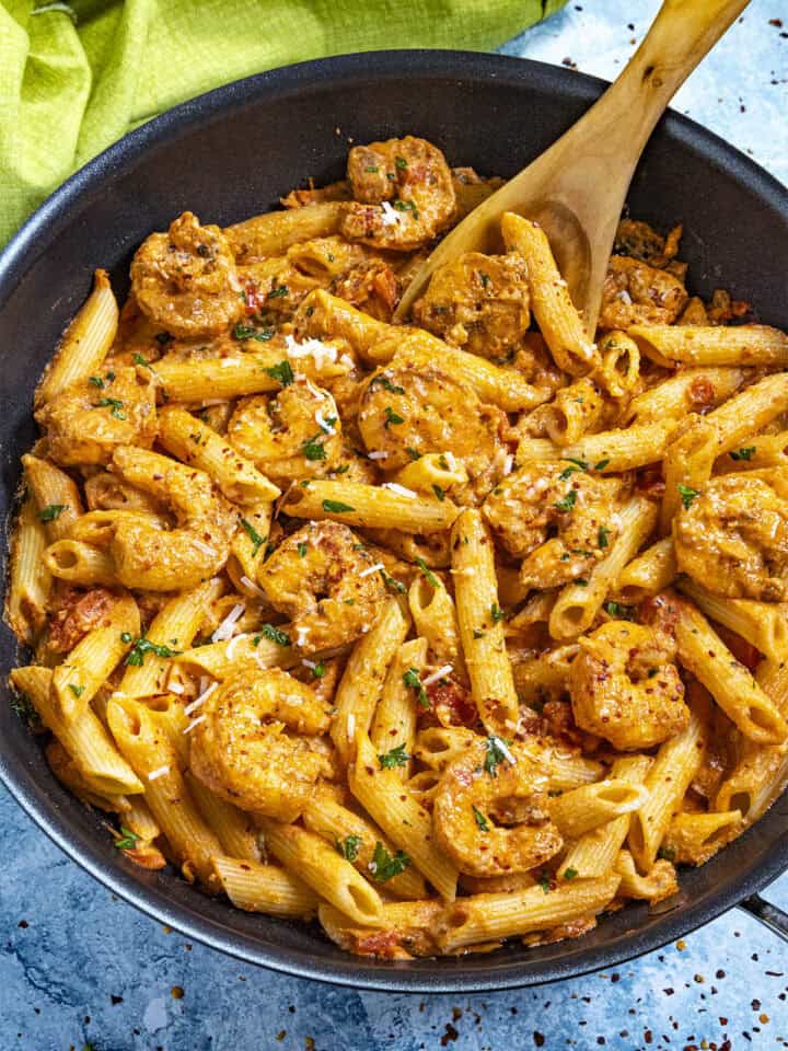 Creamy Cajun Shrimp Pasta ready to serve