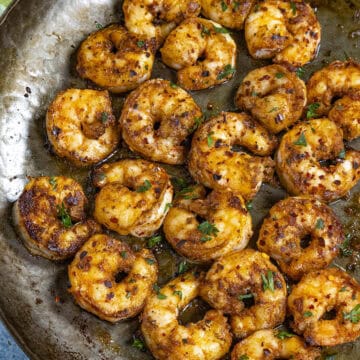 A pan full of Spicy Cajun Shrimp
