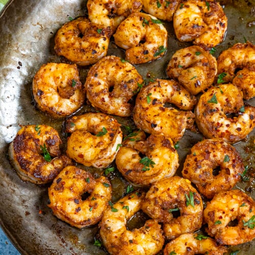 A pan full of Spicy Cajun Shrimp