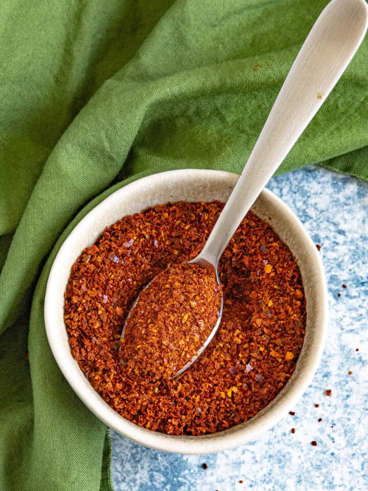 Spicy Gochugaru (Korean Chili Flakes) in a bowl, ready to use in your cooking