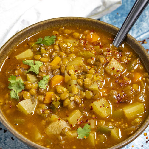 Mexican Lentil Soup (Lentejas) in a bowl