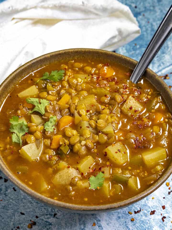 Mexican Lentil Soup (Lentejas) in a bowl