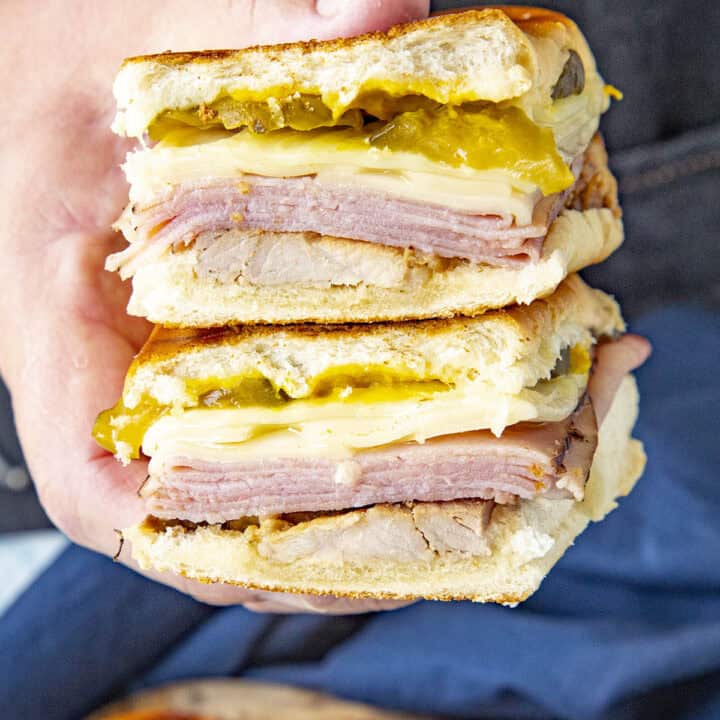 Mike holding a Cuban Medianoche Sandwich