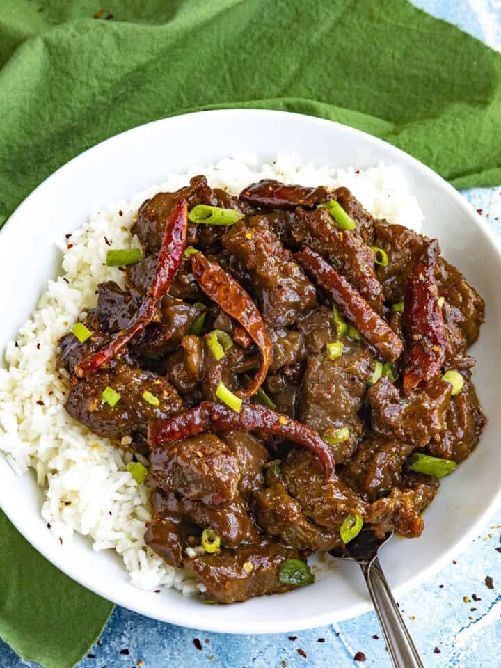 Mongolian Beef in a serving bowl
