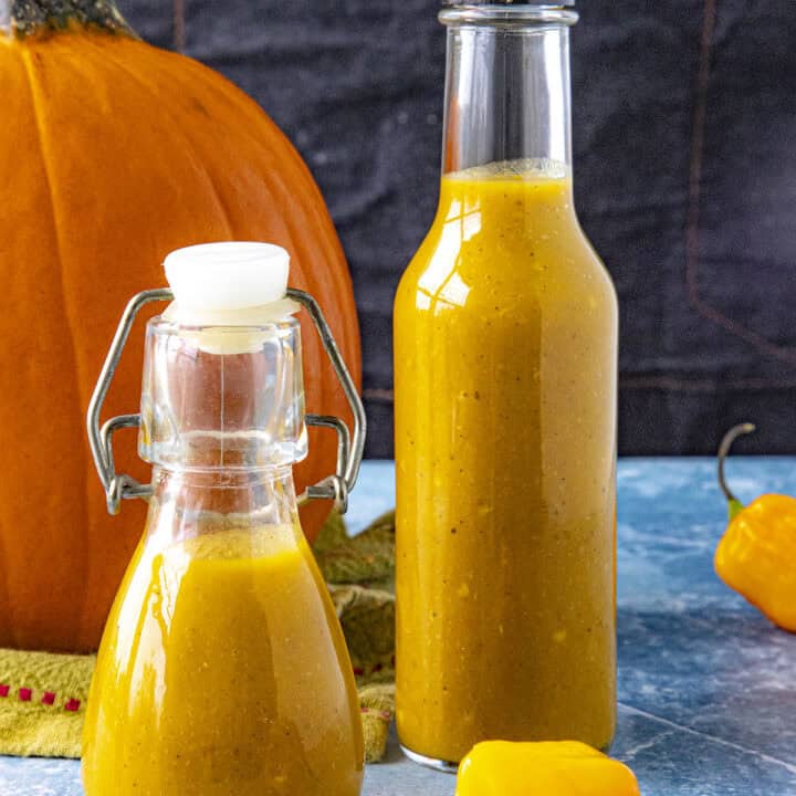 Roasted Pumpkin Jerk Hot Sauce in bottles