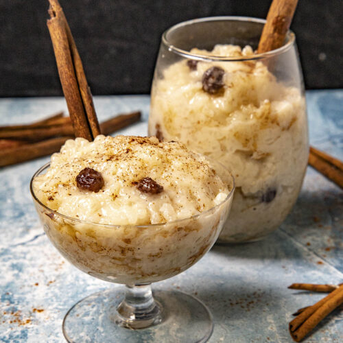 2 glasses of creamy Arroz con Dulce (Coconut Rice Pudding)