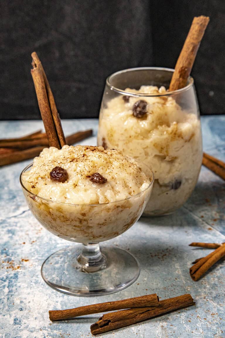 2 glasses of creamy Arroz con Dulce (Coconut Rice Pudding)