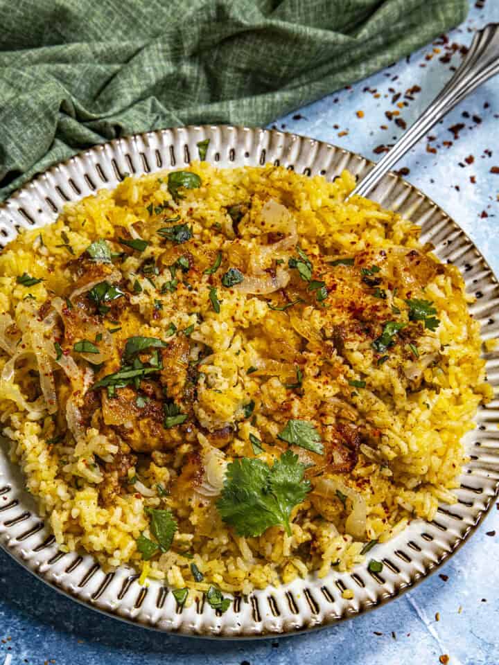 A hearty helping of Chicken Biryani on a serving plate