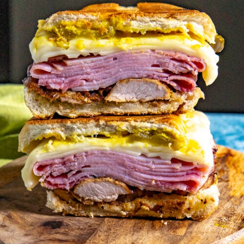 Two halves of a Cuban Sandwich stacked