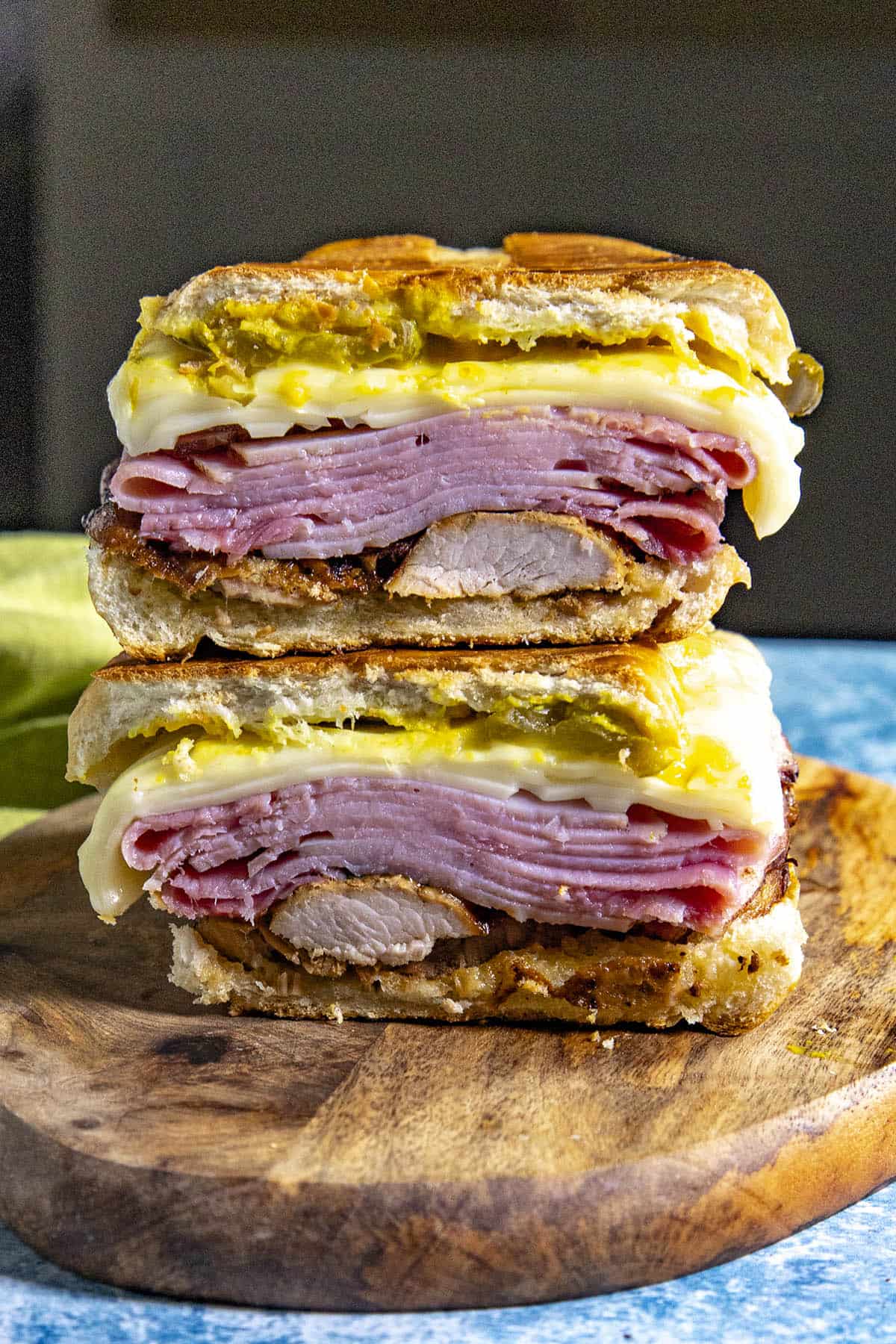 Two halves of a Cuban Sandwich stacked