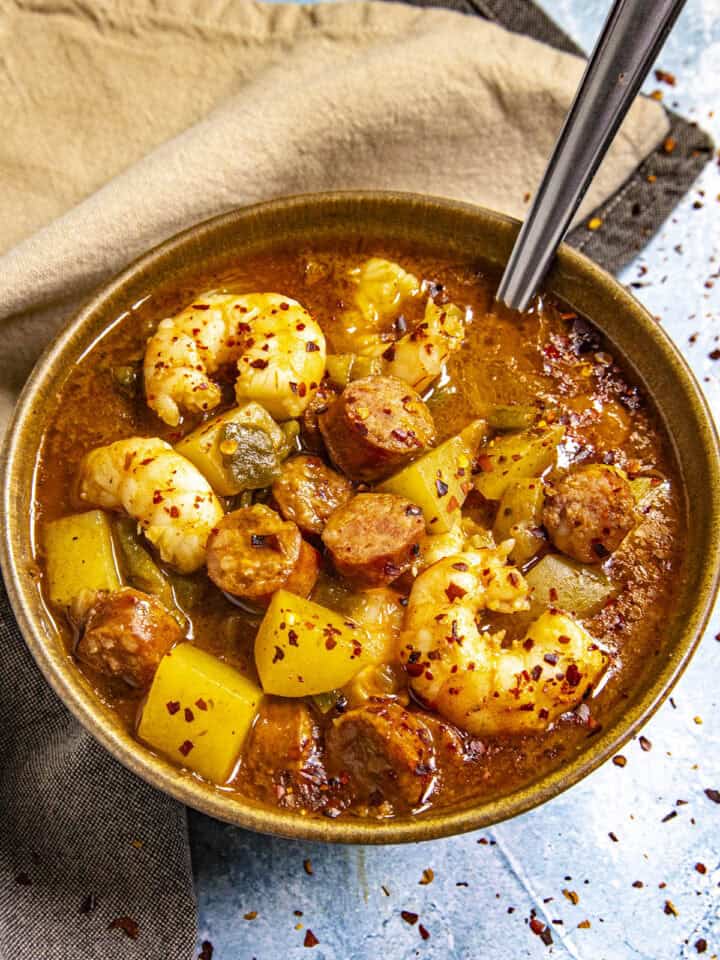 Green Chili Stew with Shrimp in a bowl