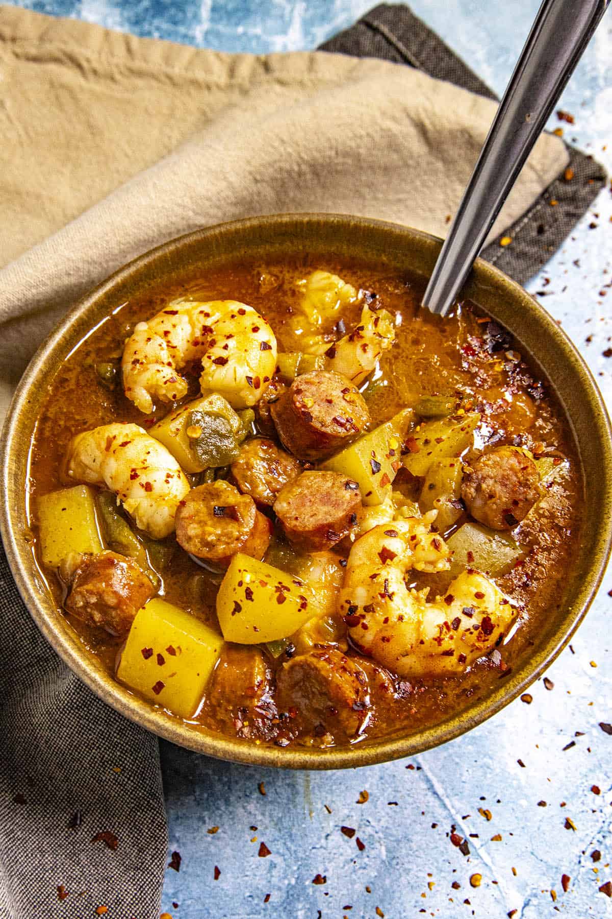 Green Chili Stew with Shrimp in a bowl