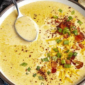 Beer Cheese Soup on a spoon