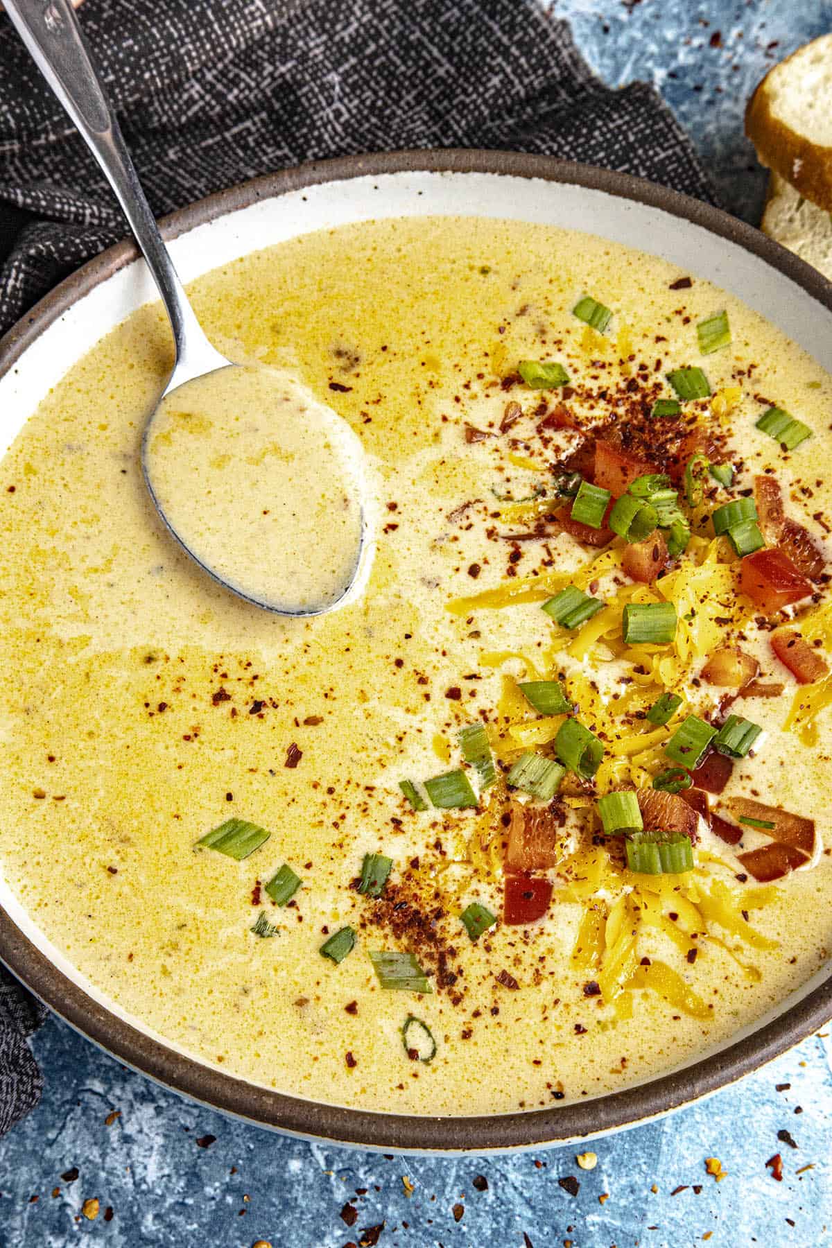 Beer Cheese Soup on a spoon