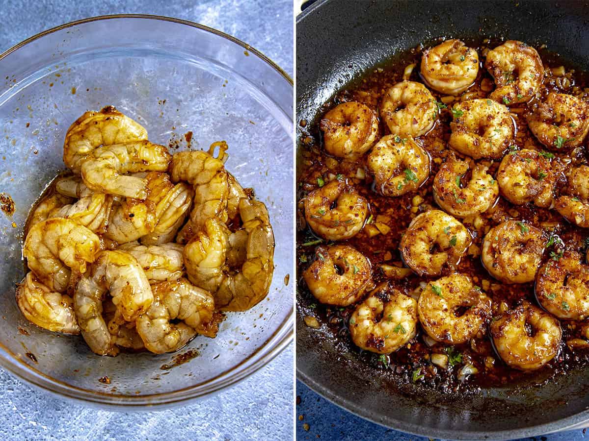 Marinating shrimp to make Chili Crisp Shrimp