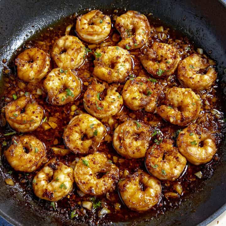 Chili Crisp Shrimp in a pan