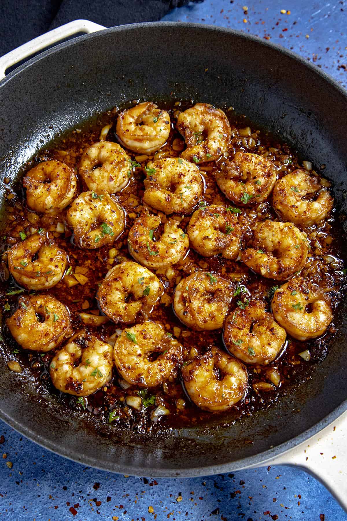 Chili Crisp Shrimp in a pan