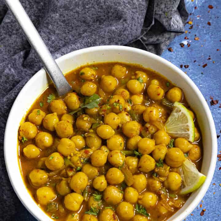 Chickpea Curry with Coconut in a bowl, ready to serve