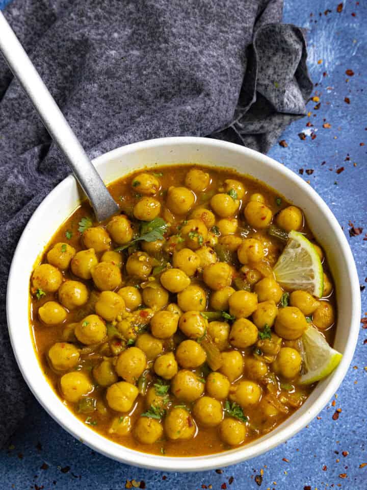 Chickpea Curry with Coconut in a bowl, ready to serve