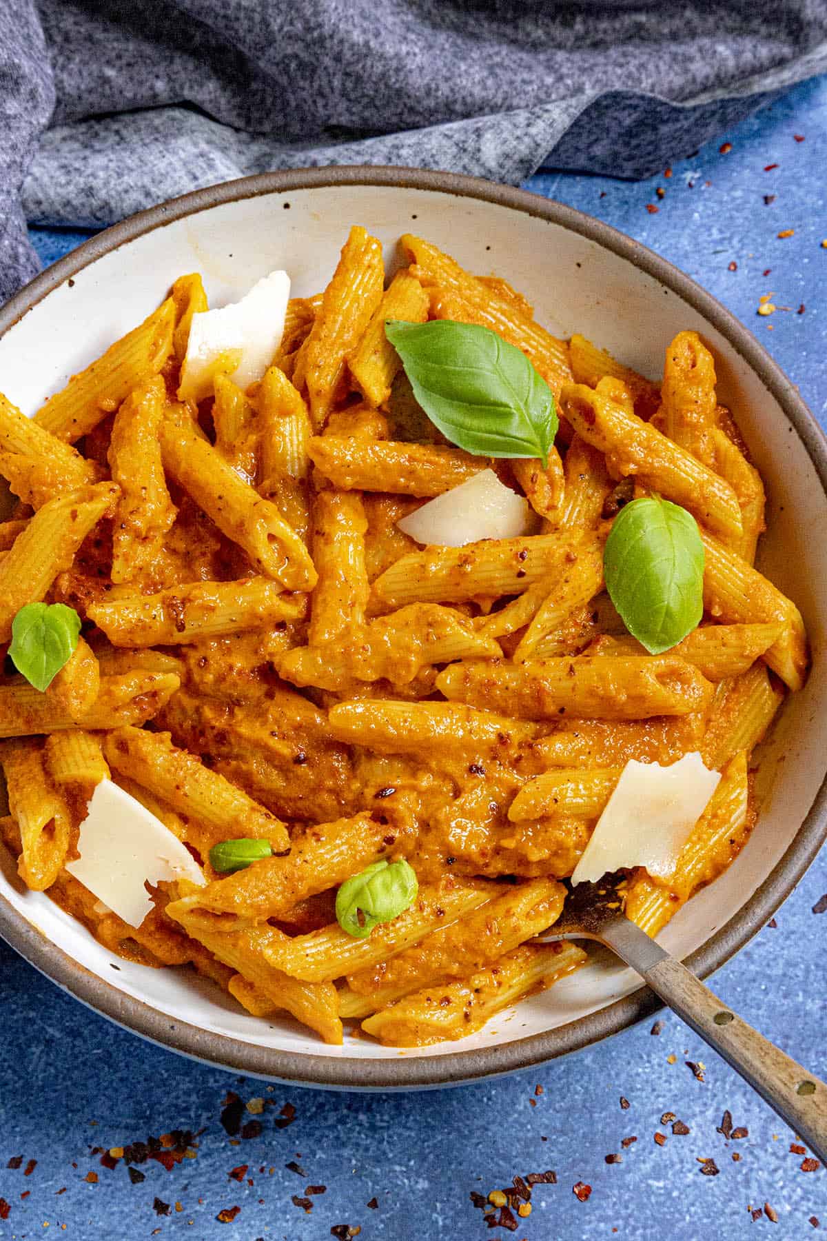 Roasted Red Pepper Pasta in a serving bowl