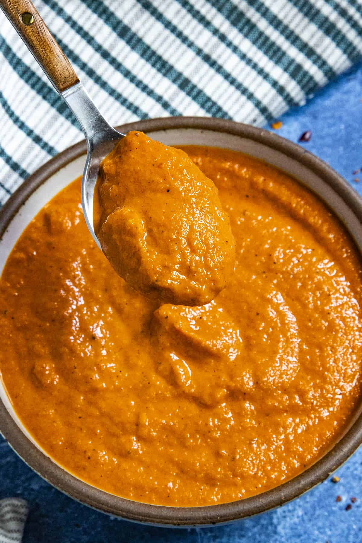 Roasted Red Pepper Sauce on a spoon