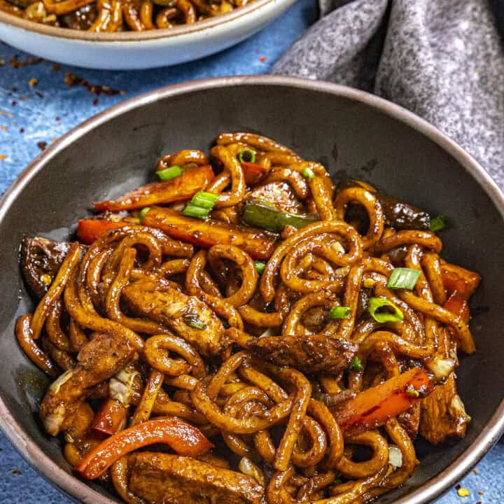 A bowl of Yaki Udon (Japanese Stir Fried Udon Noodles)