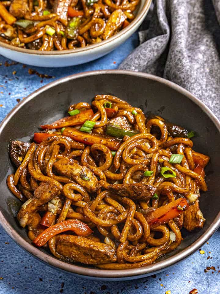 A bowl of Yaki Udon (Japanese Stir Fried Udon Noodles)